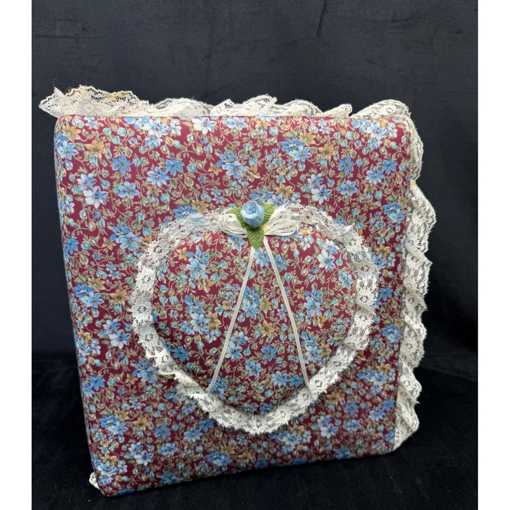 Vintage Photo Album Fabric Covered Padded Lace Trim Granny Core Cottage Heart